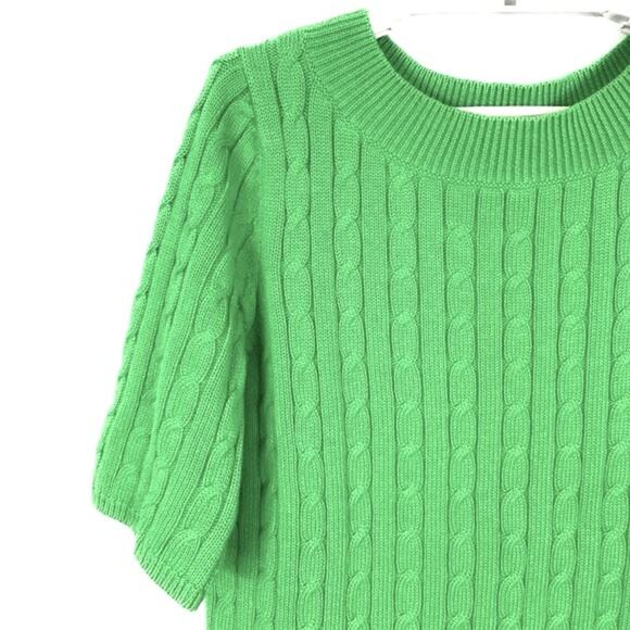Talbots Kelly Green Cable Knit Sweater Elbow-length sleeves. Jewel necklines XS - Picture 2 of 4